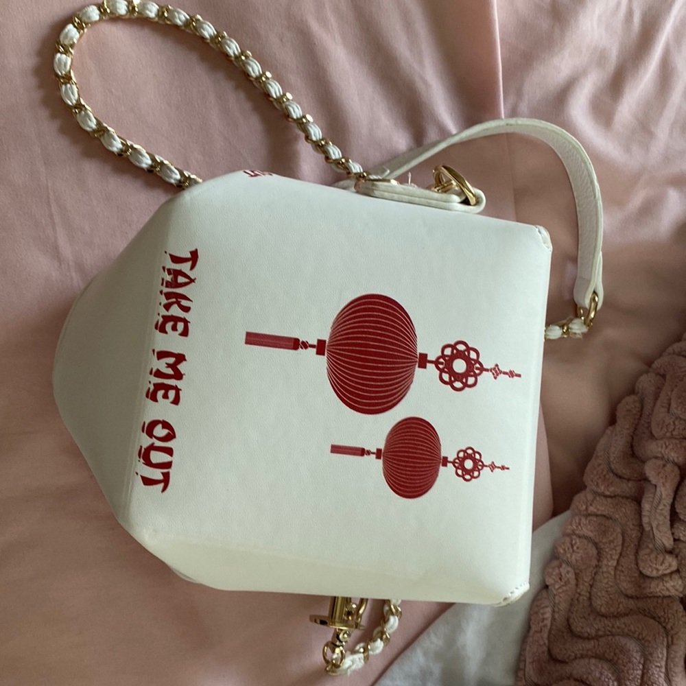 "take me out" chinese rice box crossbody bag